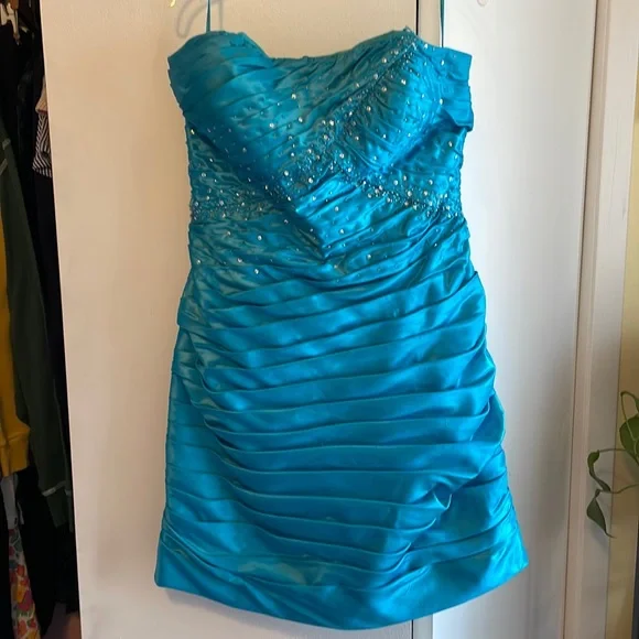 sachin and babi light blue dress Blue A-line Lace Homecoming Dresses With Ruffles, MH648